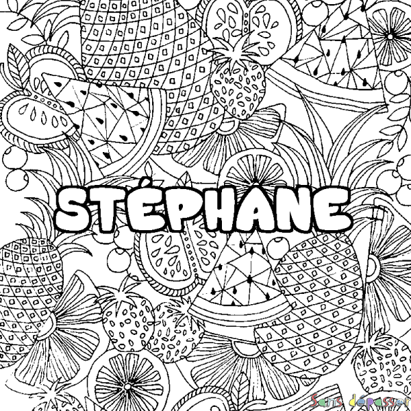 Coloriage pr&eacute;nom ST&Eacute;PHANE - d&eacute;cor Mandala fruits