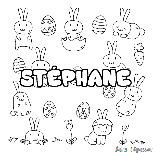 Coloriage pr&eacute;nom ST&Eacute;PHANE - d&eacute;cor Paques