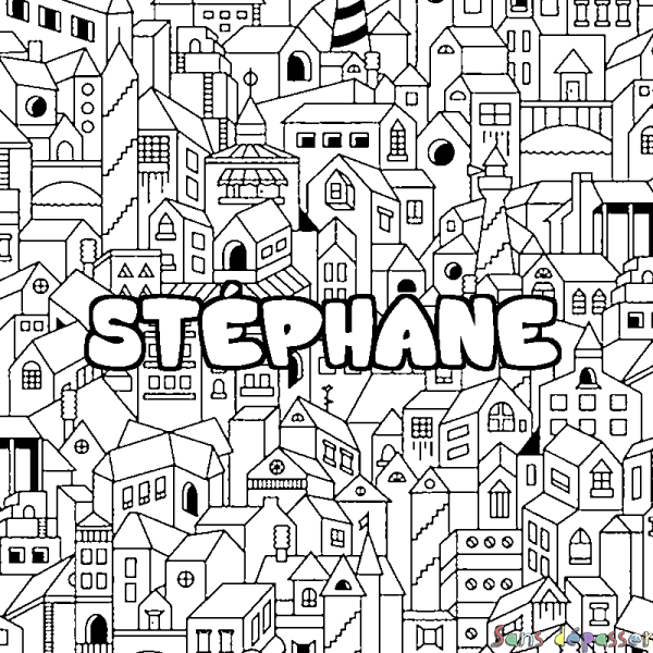 Coloriage pr&eacute;nom ST&Eacute;PHANE - d&eacute;cor Ville