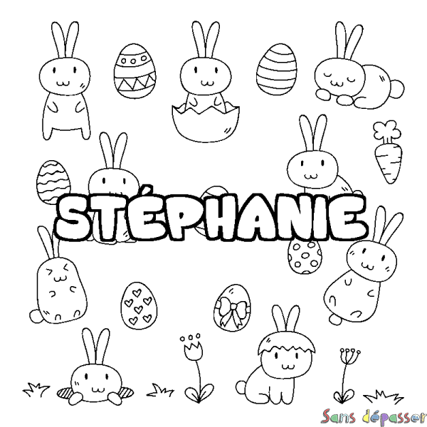 Coloriage pr&eacute;nom ST&Eacute;PHANIE - d&eacute;cor Paques