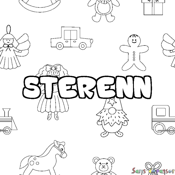 Coloriage pr&eacute;nom STERENN - d&eacute;cor Jouets