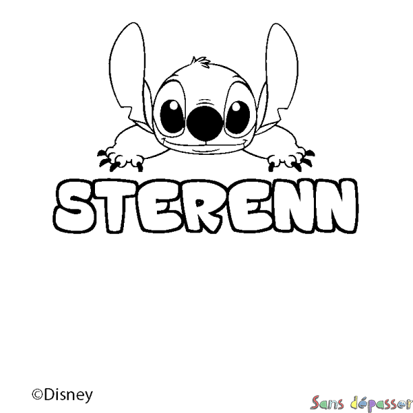 Coloriage pr&eacute;nom STERENN - d&eacute;cor Stitch