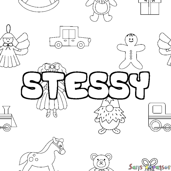 Coloriage pr&eacute;nom STESSY - d&eacute;cor Jouets
