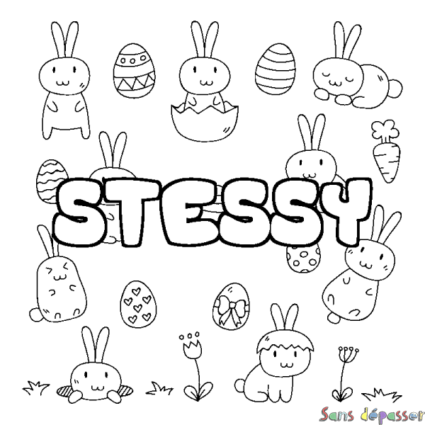Coloriage pr&eacute;nom STESSY - d&eacute;cor Paques