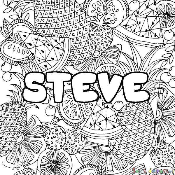 Coloriage pr&eacute;nom STEVE - d&eacute;cor Mandala fruits