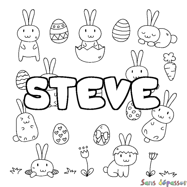 Coloriage pr&eacute;nom STEVE - d&eacute;cor Paques