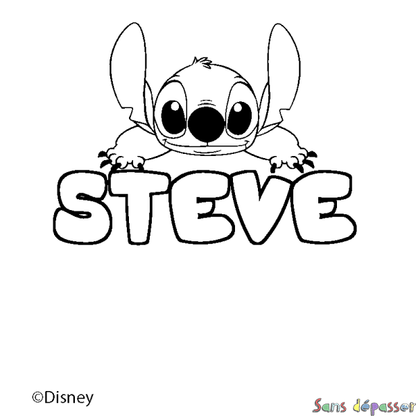Coloriage pr&eacute;nom STEVE - d&eacute;cor Stitch