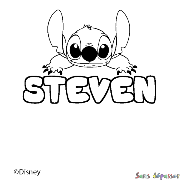 Coloriage pr&eacute;nom STEVEN - d&eacute;cor Stitch