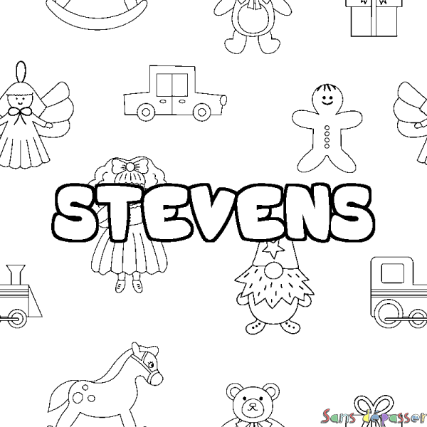 Coloriage pr&eacute;nom STEVENS - d&eacute;cor Jouets