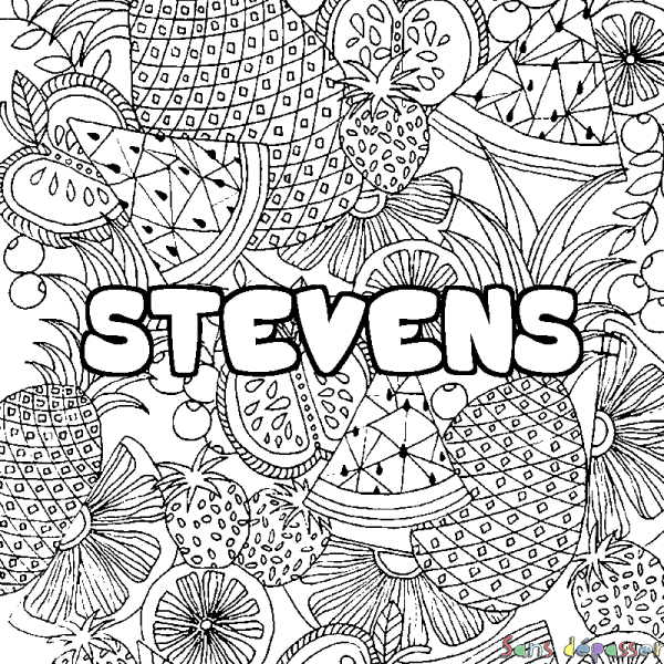 Coloriage pr&eacute;nom STEVENS - d&eacute;cor Mandala fruits