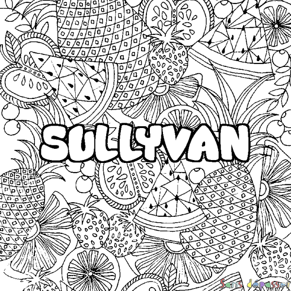Coloriage pr&eacute;nom SULLYVAN - d&eacute;cor Mandala fruits