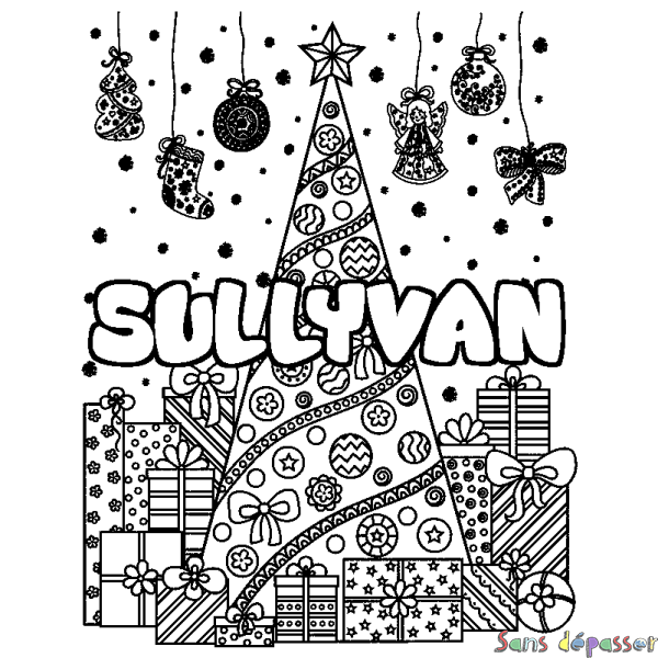 Coloriage pr&eacute;nom SULLYVAN - d&eacute;cor Sapin et Cadeaux