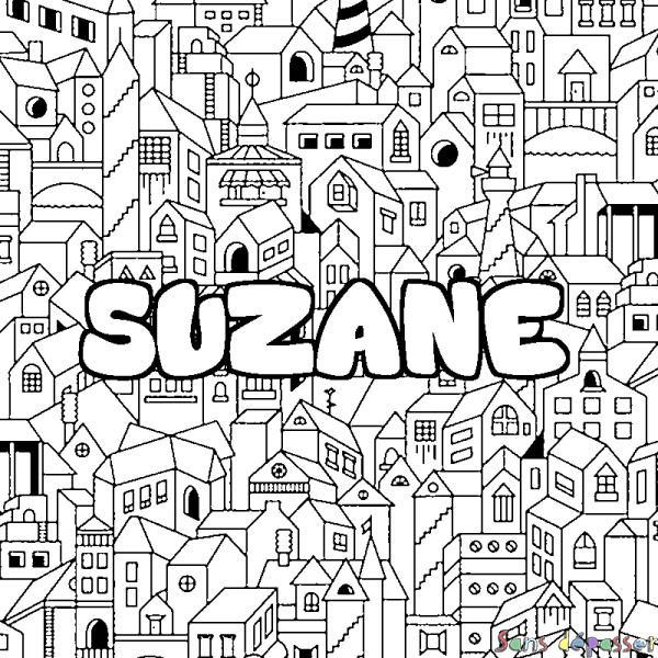 Coloriage pr&eacute;nom SUZANE - d&eacute;cor Ville