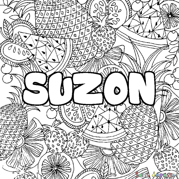 Coloriage prénom SUZON - d&eacute;cor Mandala fruits