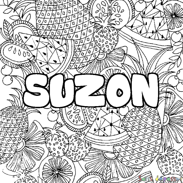 Coloriage pr&eacute;nom SUZON - d&eacute;cor Mandala fruits