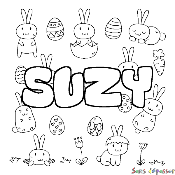 Coloriage pr&eacute;nom SUZY - d&eacute;cor Paques