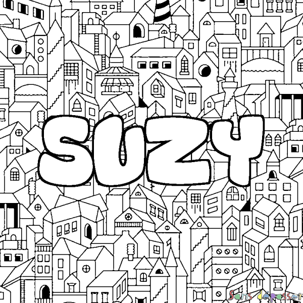 Coloriage prénom SUZY - d&eacute;cor Ville
