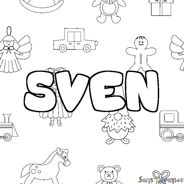 Coloriage pr&eacute;nom SVEN - d&eacute;cor Jouets