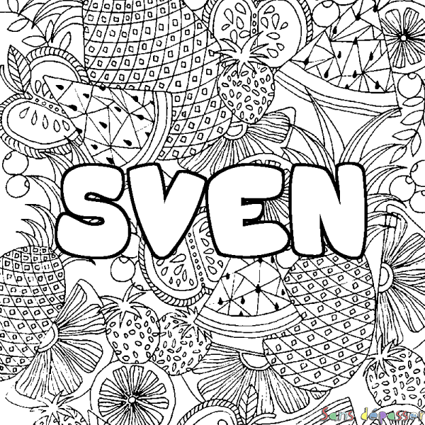 Coloriage pr&eacute;nom SVEN - d&eacute;cor Mandala fruits