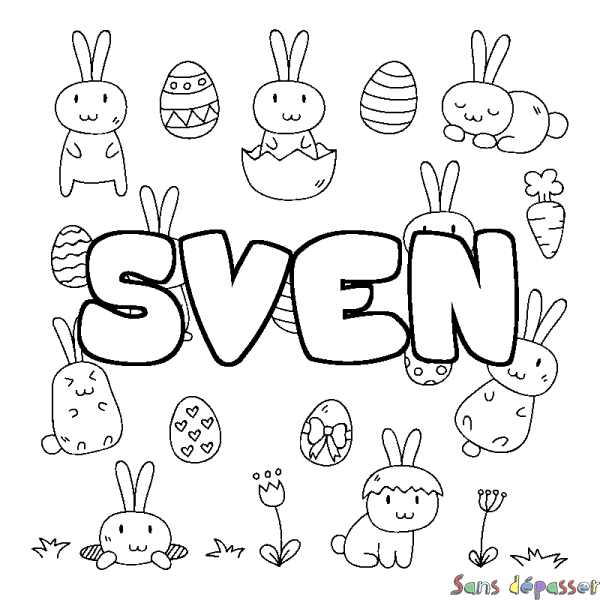 Coloriage pr&eacute;nom SVEN - d&eacute;cor Paques