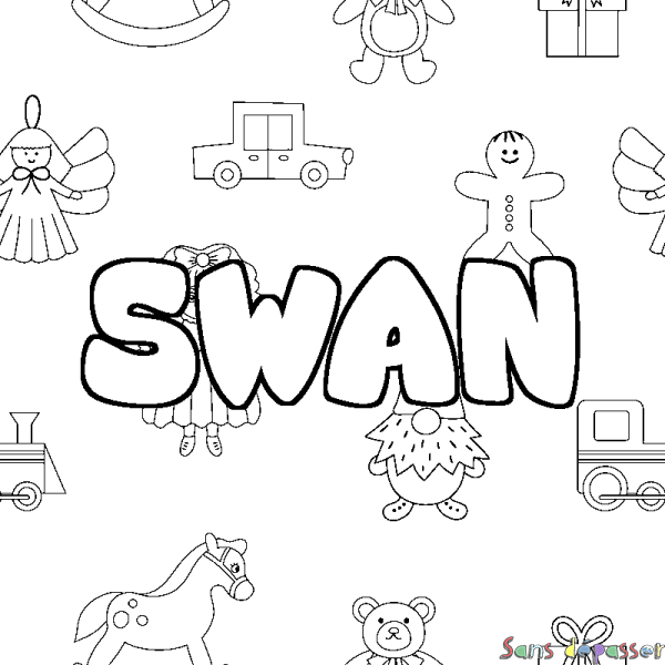 Coloriage pr&eacute;nom SWAN - d&eacute;cor Jouets