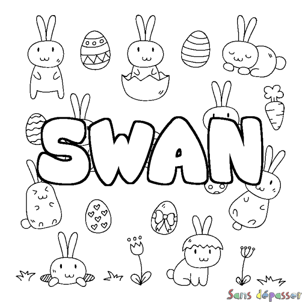 Coloriage pr&eacute;nom SWAN - d&eacute;cor Paques