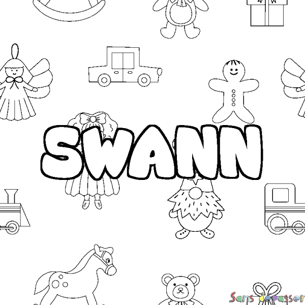Coloriage pr&eacute;nom SWANN - d&eacute;cor Jouets