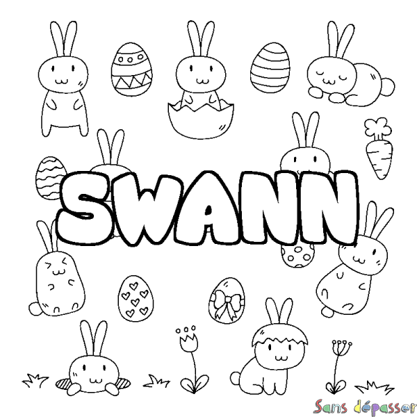 Coloriage pr&eacute;nom SWANN - d&eacute;cor Paques