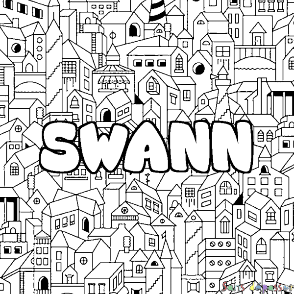 Coloriage pr&eacute;nom SWANN - d&eacute;cor Ville