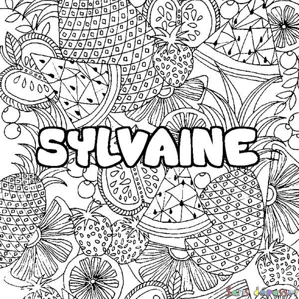 Coloriage pr&eacute;nom SYLVAINE - d&eacute;cor Mandala fruits