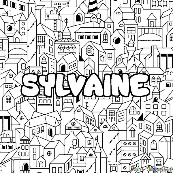 Coloriage prénom SYLVAINE - d&eacute;cor Ville
