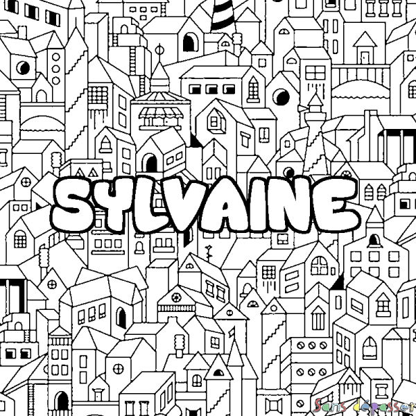 Coloriage pr&eacute;nom SYLVAINE - d&eacute;cor Ville