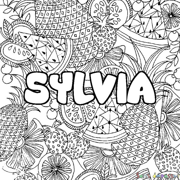 Coloriage prénom SYLVIA - d&eacute;cor Mandala fruits