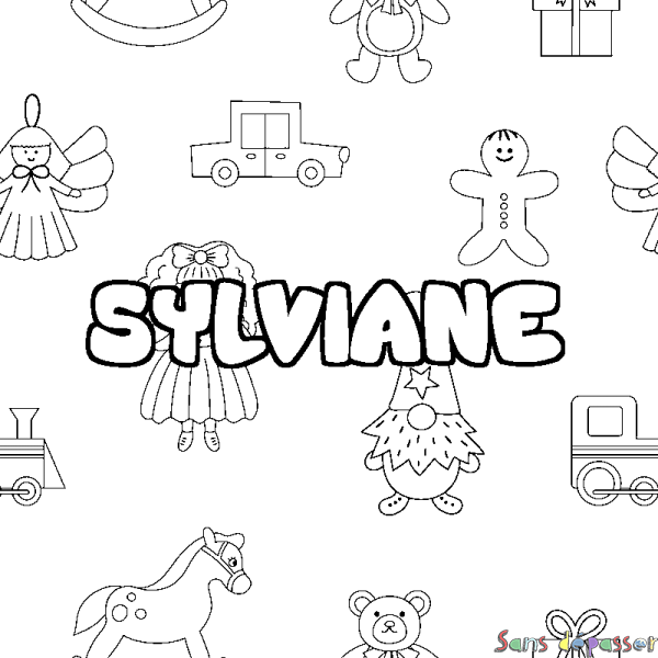 Coloriage pr&eacute;nom SYLVIANE - d&eacute;cor Jouets