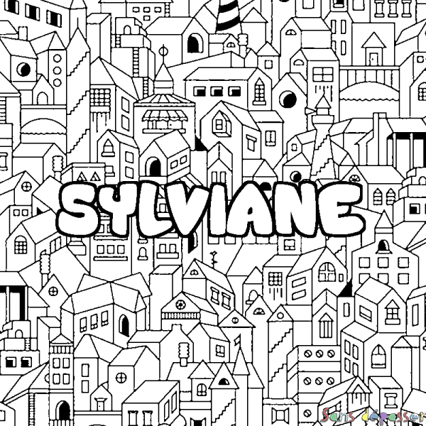 Coloriage pr&eacute;nom SYLVIANE - d&eacute;cor Ville