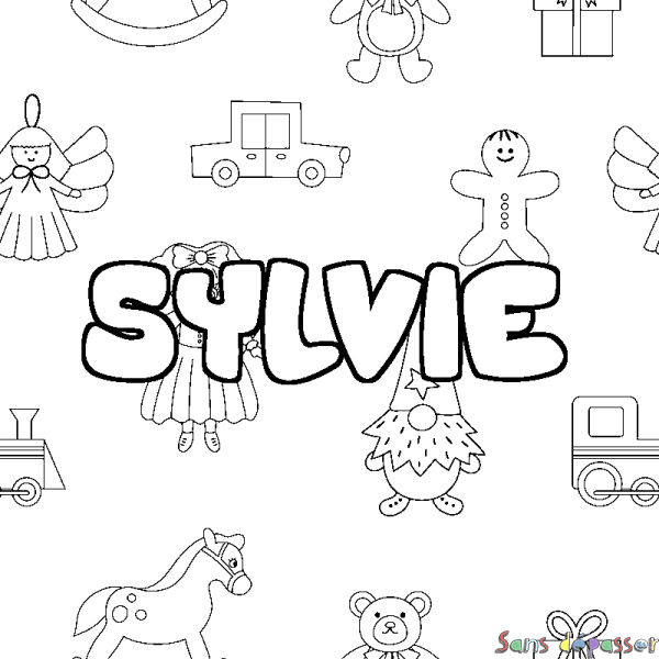 Coloriage pr&eacute;nom SYLVIE - d&eacute;cor Jouets