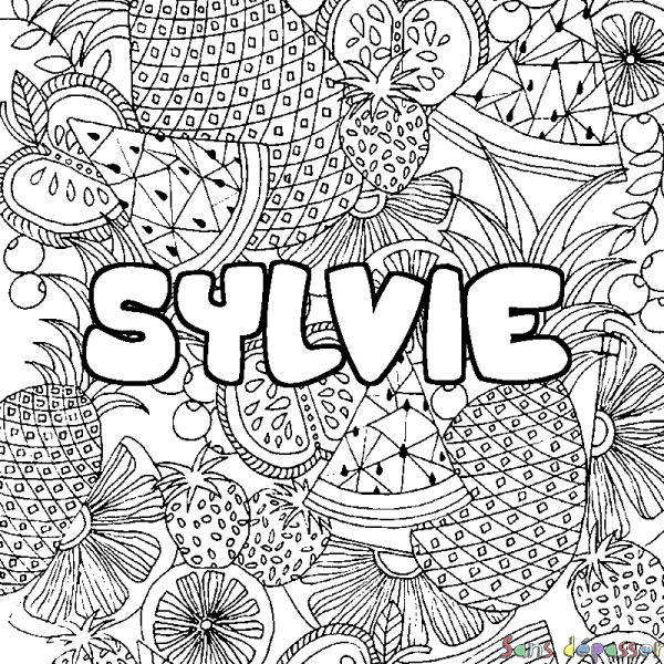 Coloriage pr&eacute;nom SYLVIE - d&eacute;cor Mandala fruits