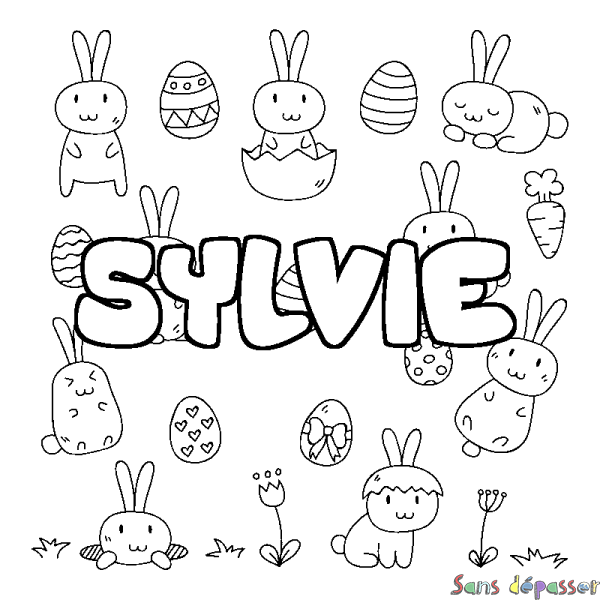 Coloriage pr&eacute;nom SYLVIE - d&eacute;cor Paques