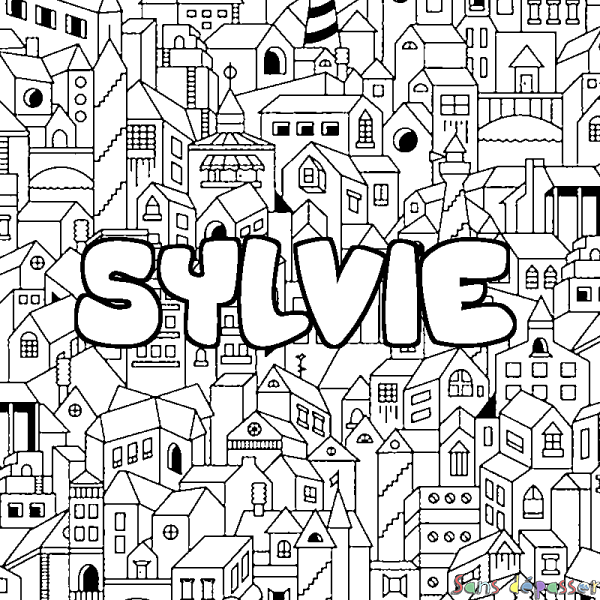 Coloriage pr&eacute;nom SYLVIE - d&eacute;cor Ville