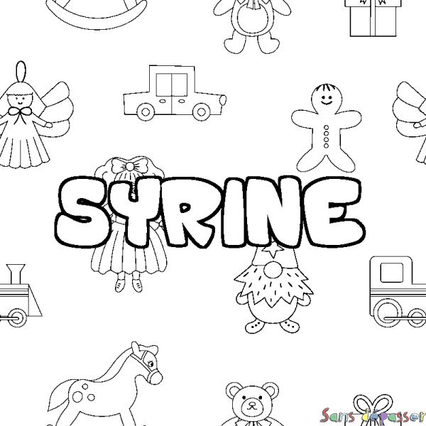 Coloriage pr&eacute;nom SYRINE - d&eacute;cor Jouets