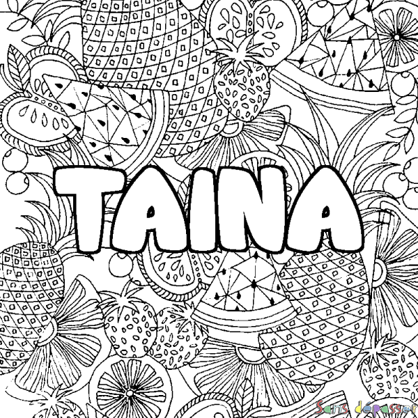 Coloriage prénom TAINA - d&eacute;cor Mandala fruits