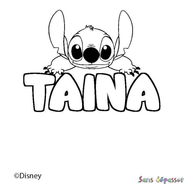 Coloriage pr&eacute;nom TAINA - d&eacute;cor Stitch