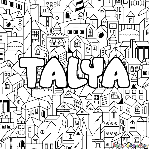 Coloriage pr&eacute;nom TALYA - d&eacute;cor Ville