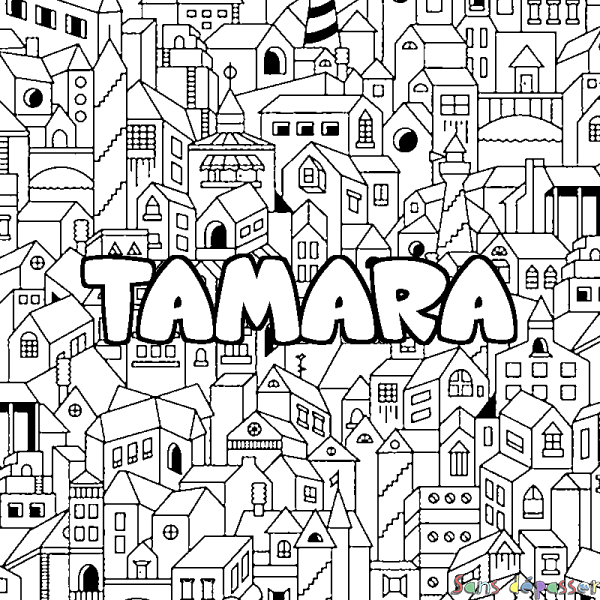 Coloriage prénom TAMARA - d&eacute;cor Ville