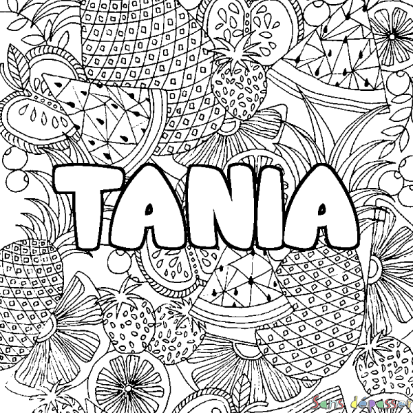 Coloriage prénom TANIA - d&eacute;cor Mandala fruits