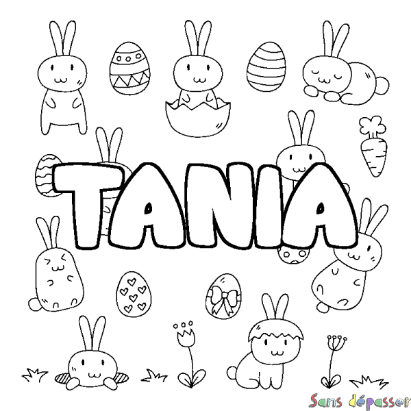 Coloriage pr&eacute;nom TANIA - d&eacute;cor Paques
