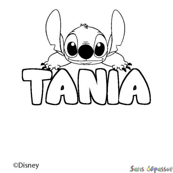 Coloriage pr&eacute;nom TANIA - d&eacute;cor Stitch