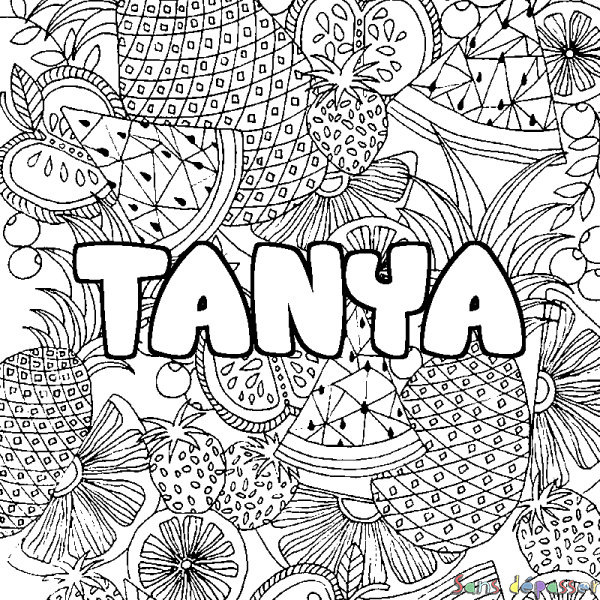 Coloriage prénom TANYA - d&eacute;cor Mandala fruits