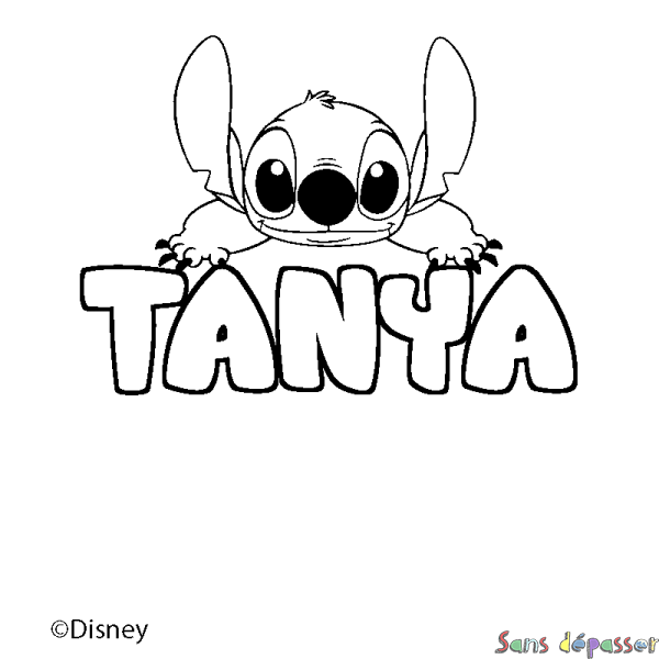 Coloriage pr&eacute;nom TANYA - d&eacute;cor Stitch