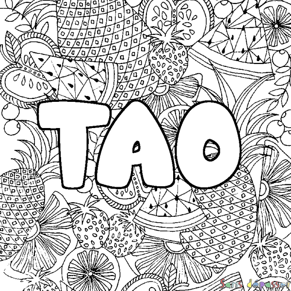 Coloriage pr&eacute;nom TAO - d&eacute;cor Mandala fruits